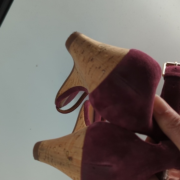 Tory Burch Savannah Suede Cork Wedge Purple 8.5 open toe summer preppy casual - Picture 9 of 14